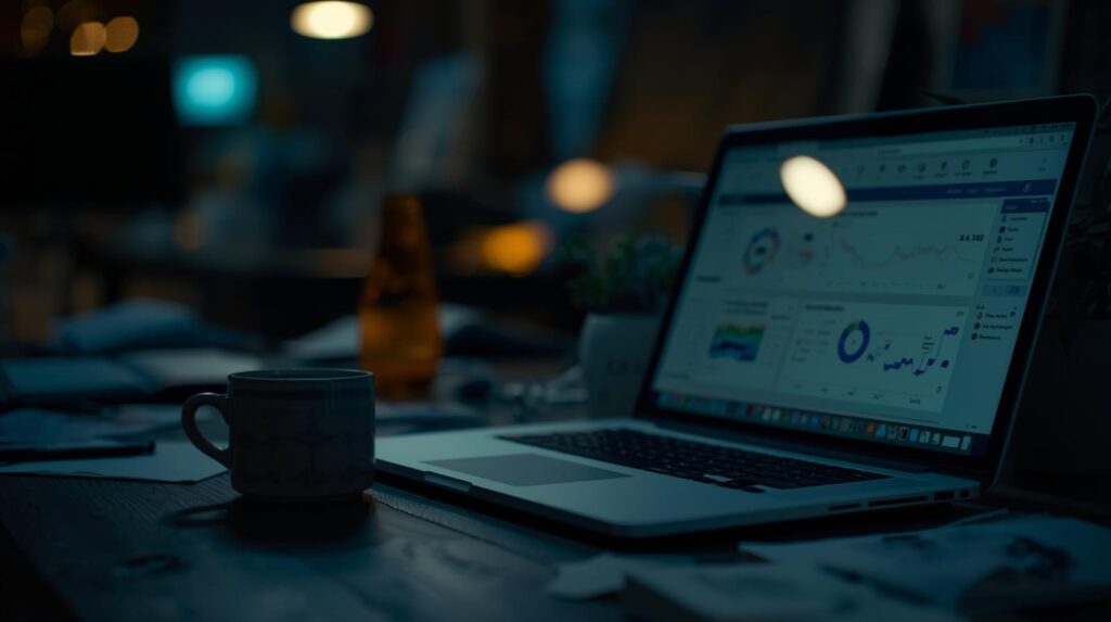 Laptop displaying security analytics dashboard for Managed Email Security Gateway monitoring and threat detection