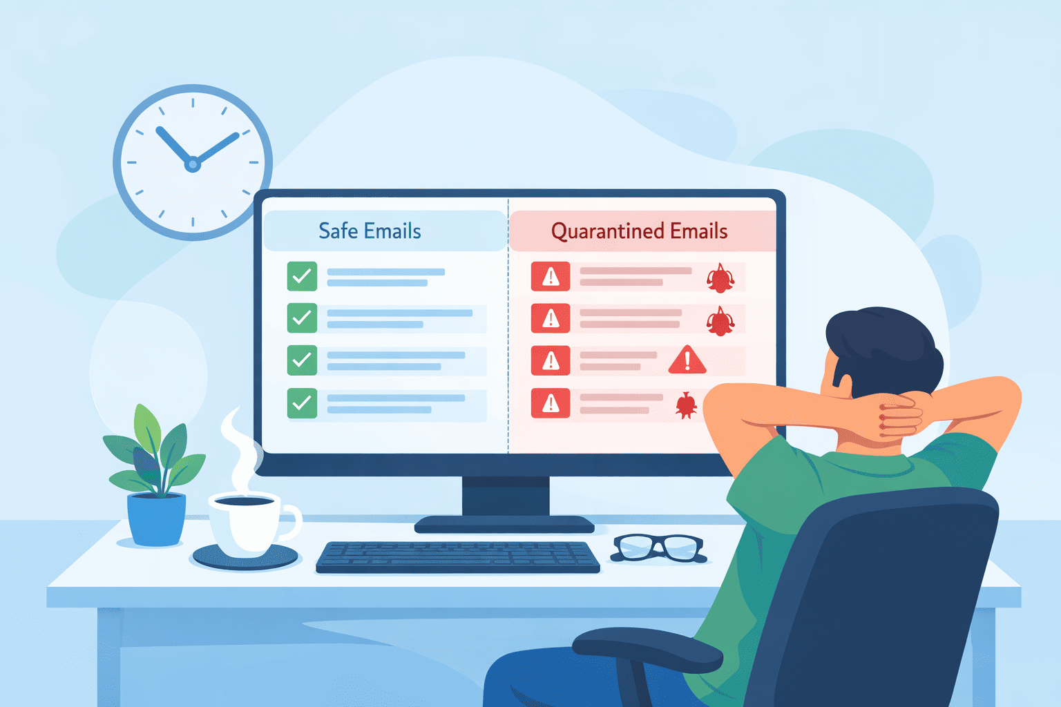 "User viewing email security interface with quarantined suspicious messages"
