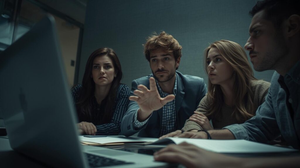 Business team reviewing advanced threat protection email security strategies during collaborative meeting in office