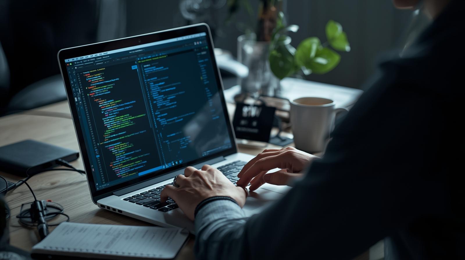 Developer coding security solutions demonstrating managed waf service benefits for threat detection and prevention