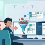 A 2D flat vector illustration showing a Cybersecurity Incident Investigation Report interface. On the left, a digital panel details four key Incident Investigation Analysis Steps: Timeline, Root Cause, Impact, and Corrective Actions, each marked with a corresponding icon. On the right, a focused security analyst reviews this report on her laptop beside organized data charts and checkmarks, demonstrating successful remediation.