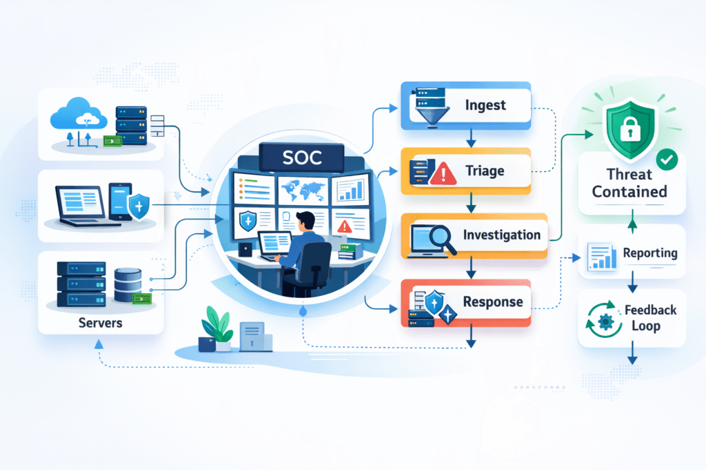 MSSP SOC Process Flow Diagram of SOC workflow from detection to containment