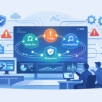 Vector SOC hub visualizing Operations & Delivery Mechanisms in cybersecurity workflows and automation