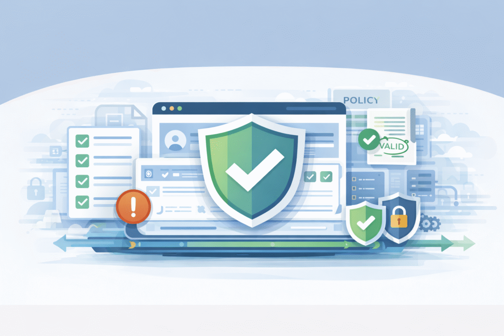 Securing web applications compliance using layered controls like audit logs, policy checks, and risk alerts