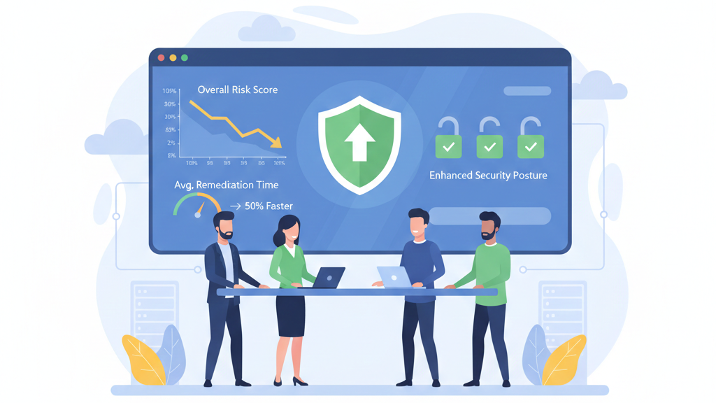 Managed penetration testing coordination showing structured remediation workflow improving overall security posture