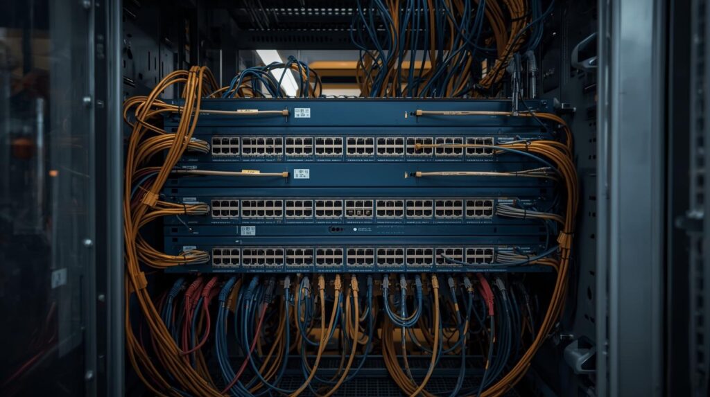 Network infrastructure for securing industrial control systems (ICS) with organized cable management