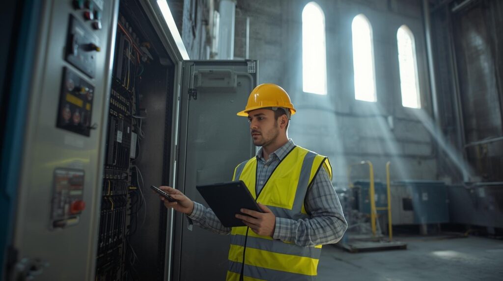 Industrial technician evaluating choosing OT security monitoring provider in california at facility