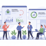 Choosing awareness training platform visual of team reviewing phishing simulation results and behavior improvement