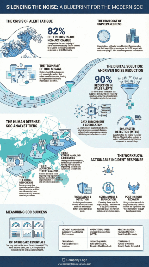 A professional scene of a security analyst confidently reviewing a clean, prioritized queue during a routine mssp alert handling process review.