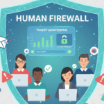 Outsourced phishing simulation training visual of teams protected by human firewall against phishing threats and malicious links
