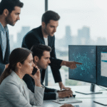 An IT professional conducting a training session on reducing human error risk security for office employees.