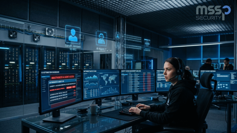 Security analyst monitoring agentic AI insider threats in cybersecurity operations center