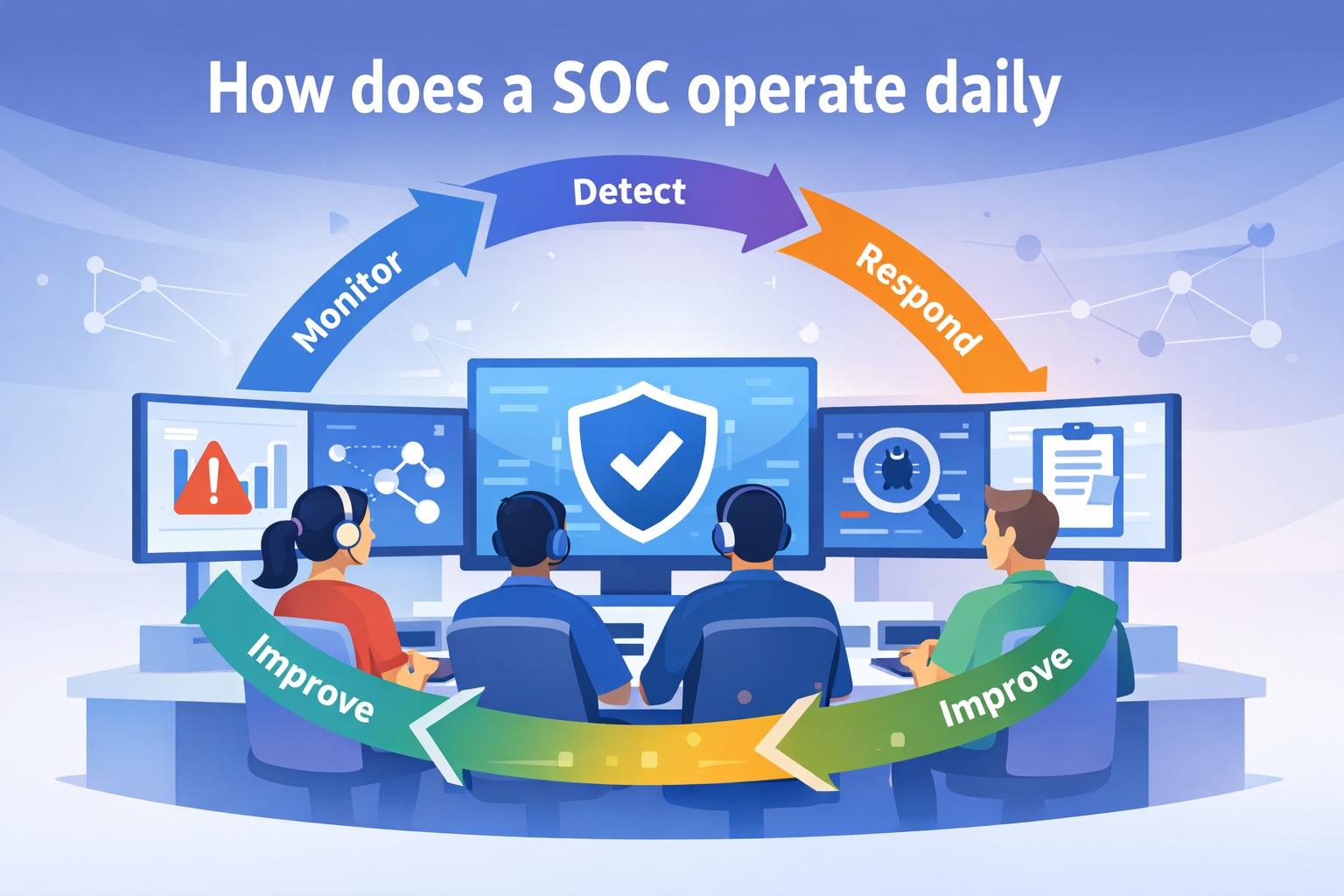 Team-based visual of how does a SOC operate daily inside a collaborative SOC environment