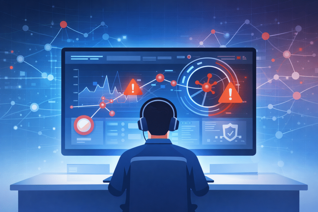 How does a SOC operate daily with analysts monitoring threats on real-time security dashboards