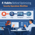 Optimizing Security Operations Workflow concept showing collaborative SOC analysts analyzing security dashboards.