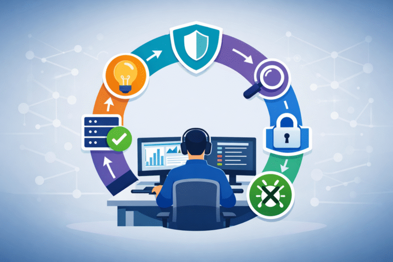 security incident lifecycle SOC diagram with analyst monitoring circular response phases