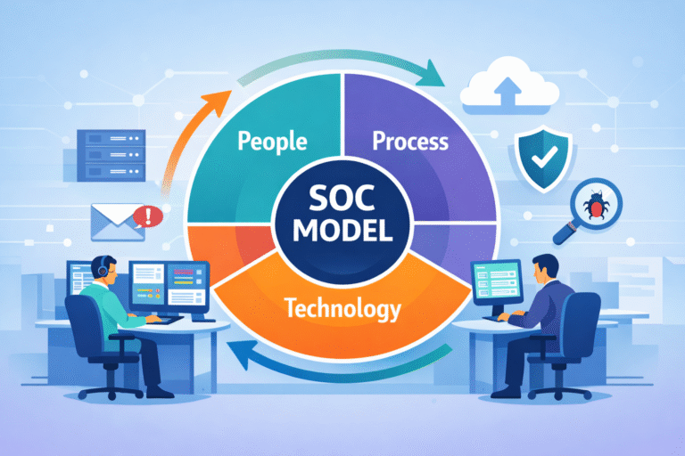 Understanding SOC Operations Model illustrated with people process technology circular framework