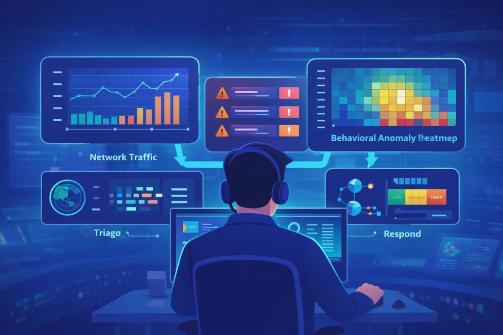 Typical SOC Workflow Steps Explained through real-time SOC monitoring with alerts and behavioral analytics