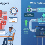 A split-screen vector illustration showing the difference between manual decision-making and a system defining incident escalation triggers for faster security responses.