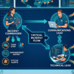 SOC analysts using a flow diagram for managing incident response team communication in a modern security center.