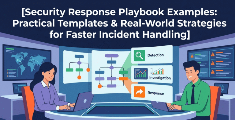 Flat vector hero image featuring Security Response Playbook Examples for professional incident handling and SOC operations.