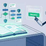 A robot using a digital manual to learn what is security response playbook for faster incident handling.