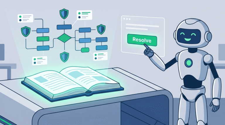 A robot using a digital manual to learn what is security response playbook for faster incident handling.