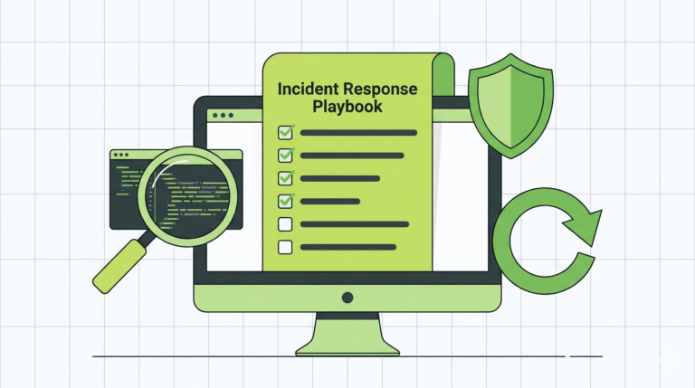 Graphic showing digital tools for testing incident response playbooks on a computer screen.