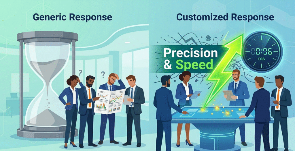 Comparison of generic vs. customized response speed when customizing playbooks specific threats for security.
