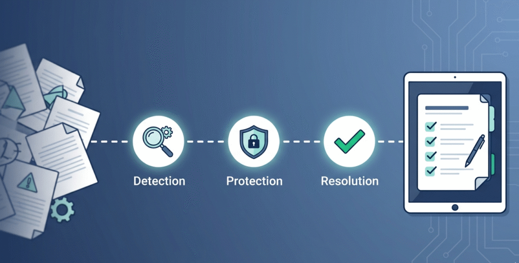 A clean 2D vector workflow showing structured steps for playbook driven incident response.