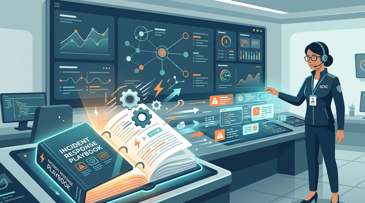 Security analyst using a digital binder for automated playbook driven incident response in a modern SOC.