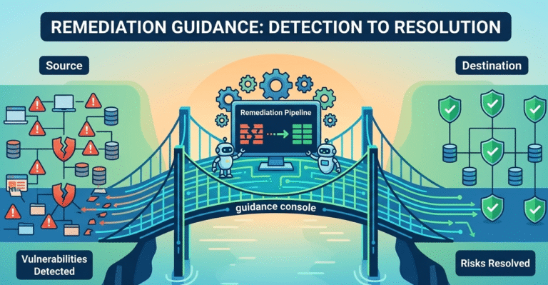 A professional vector illustration of MSSP Remediation Guidance Explained showing a data bridge from detection to resolution.