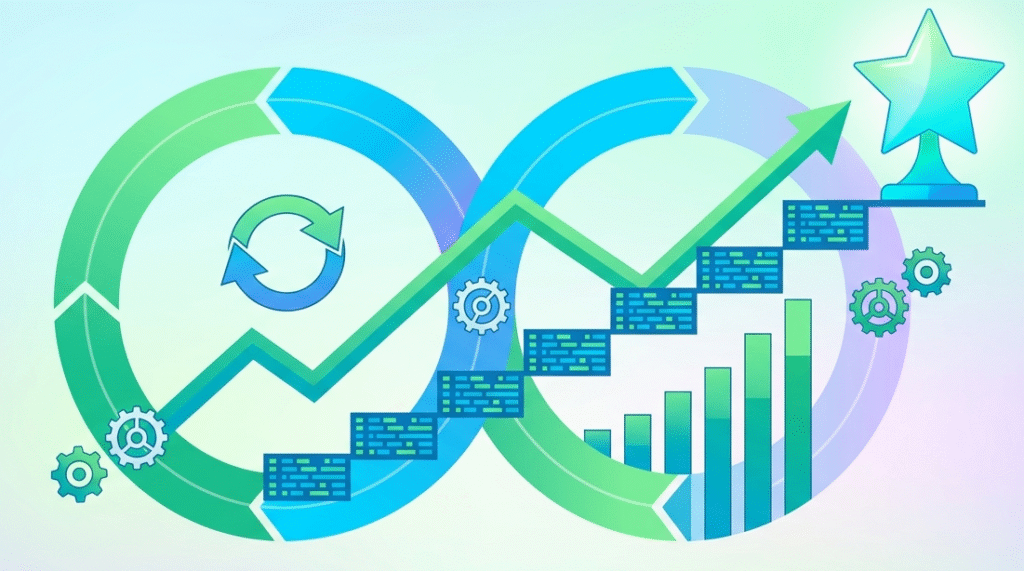 A professional uses an infinity loop chart to show how MSSPs provide remediation guidance for continuous growth.