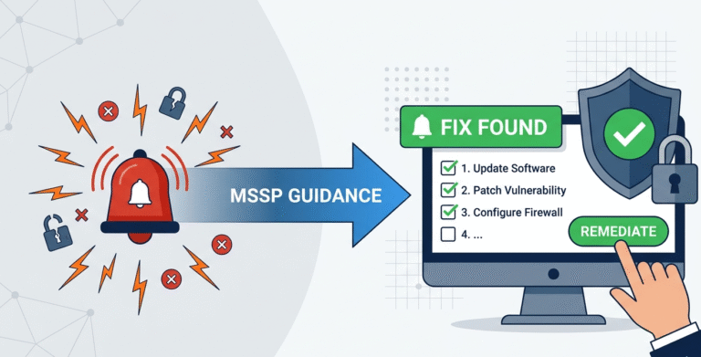 Graphic showing how MSSPs provide remediation guidance by turning chaotic alerts into a clear technical checklist.