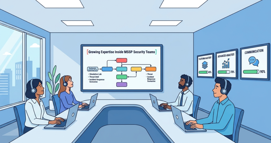 Team training session focused on SOC analyst daily activities, featuring data analysis and security workflows. 