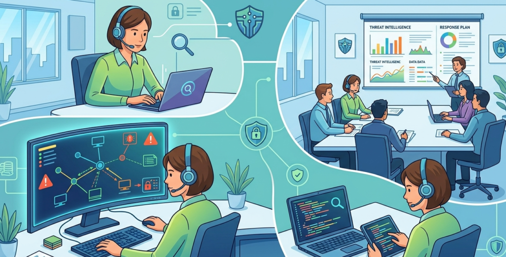 Security analyst monitoring data and planning; finding expert security analysts in Fullerton for your team. 