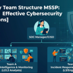 Vector chart of a security team structure MSSP showing SOC Manager, monitoring, and engineering sub-teams. 