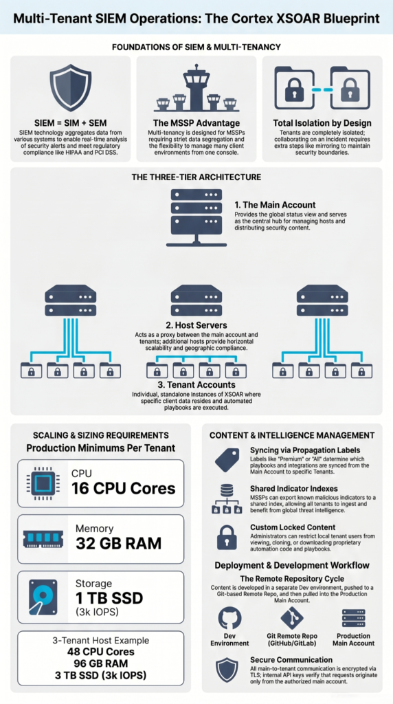Blueprint diagram for customizing MSSP dashboard views across three-tier Cortex XSOAR multi-tenant architecture.