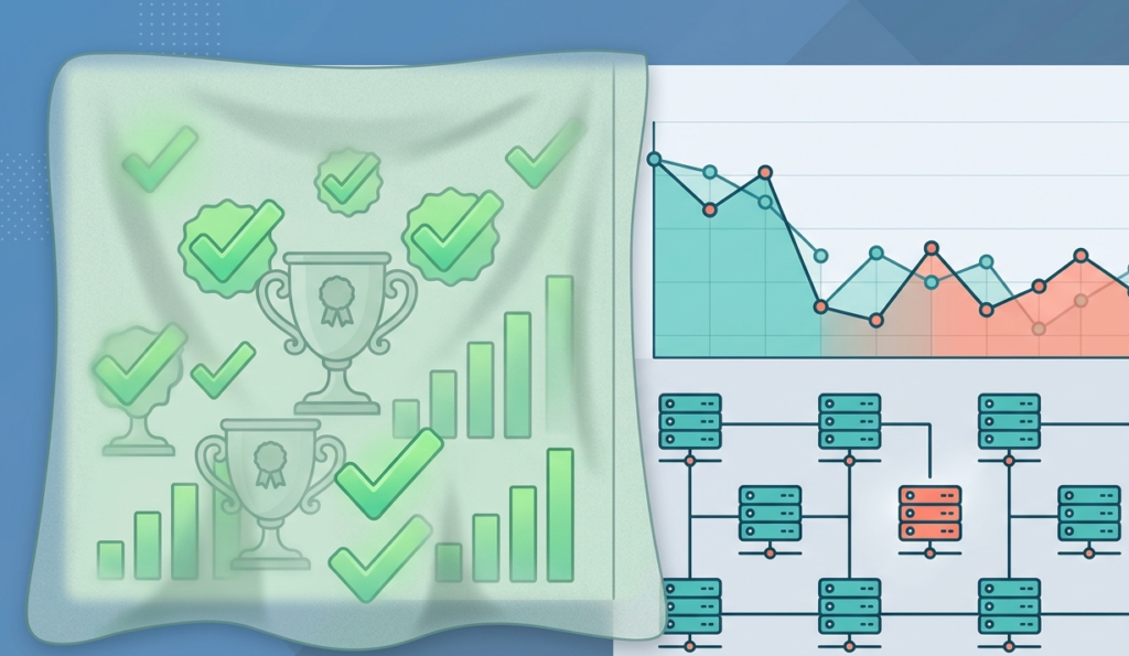 Vector art contrasting vanity metrics with honest metrics on a key performance indicators kpis dashboard.