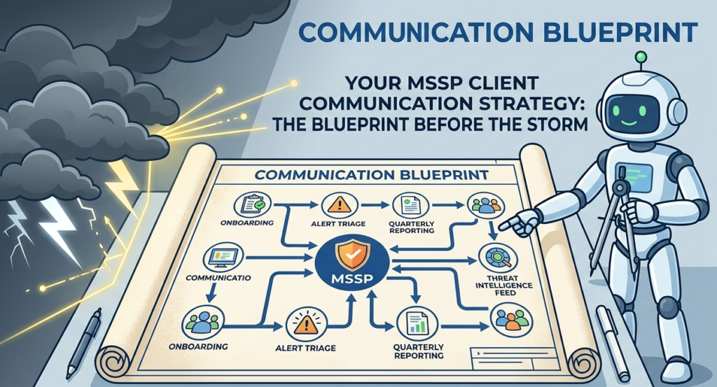 Blueprint map strategy illustrating security incident Client Communication Protocols MSSP.