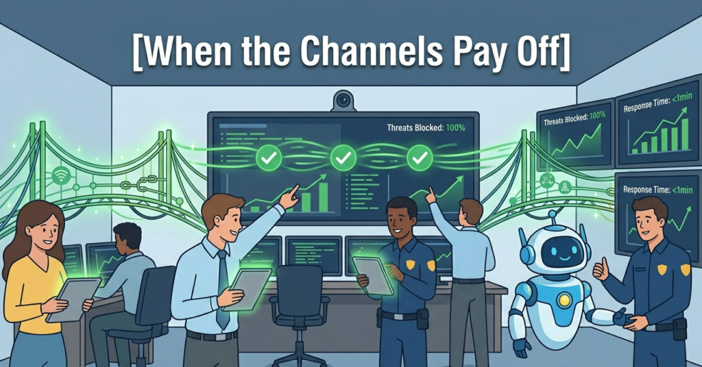 Infographic showing bridge metaphor and operational lanes for establishing communication channels MSSP.