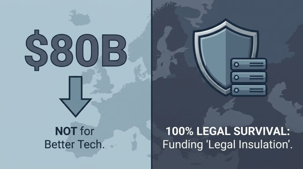 Split graphic showing infrastructure spending and legal insulation driving secure cloud migration