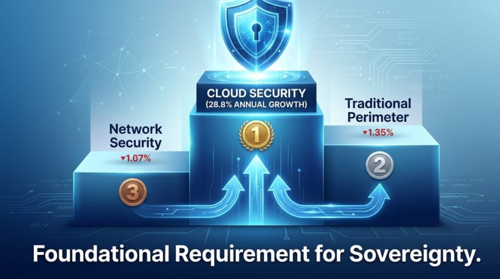 Security podium graphic showing cloud security growth as the top priority in secure cloud migration