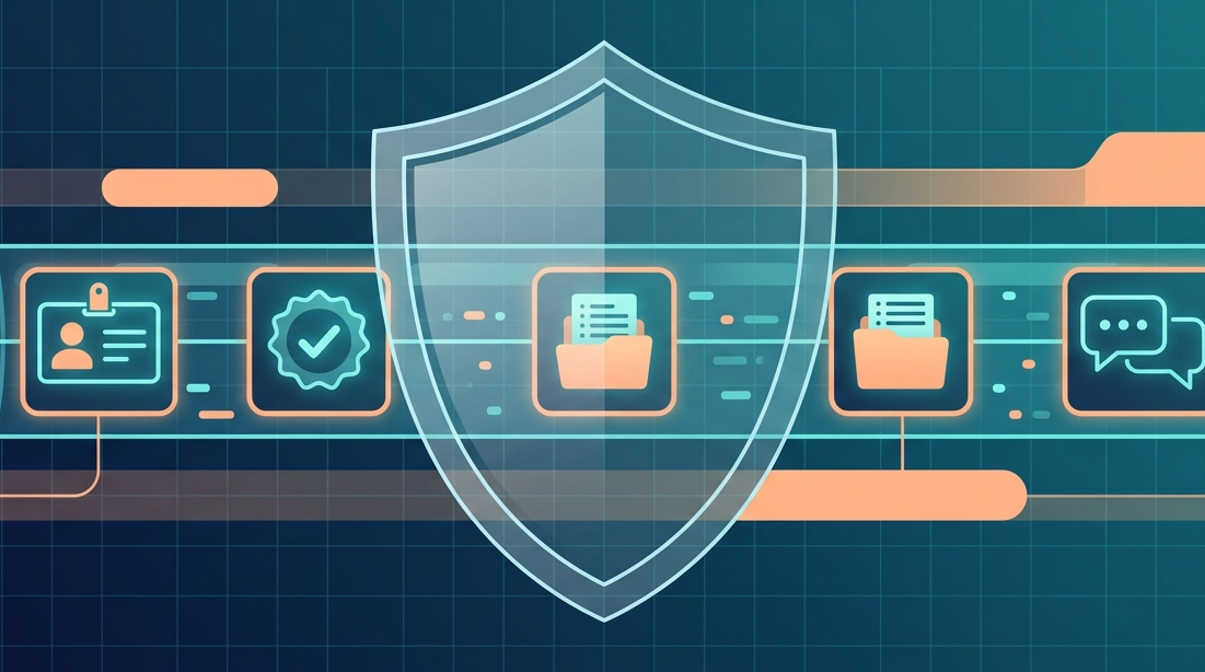 Vector showing secure communication methods mssp with a large transparent shield protecting a multi-layered data pipeline.