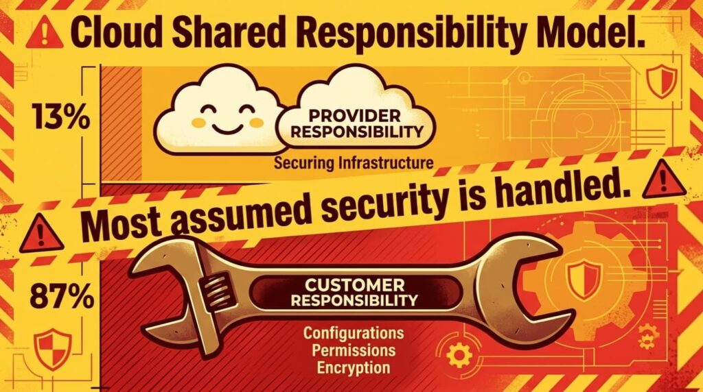 Shared responsibility model illustration showing provider and customer roles in secure cloud migration