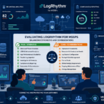 LogRhythm MSSP features pros cons dashboard showing threat detection, compliance reporting, and behavioral analytics.