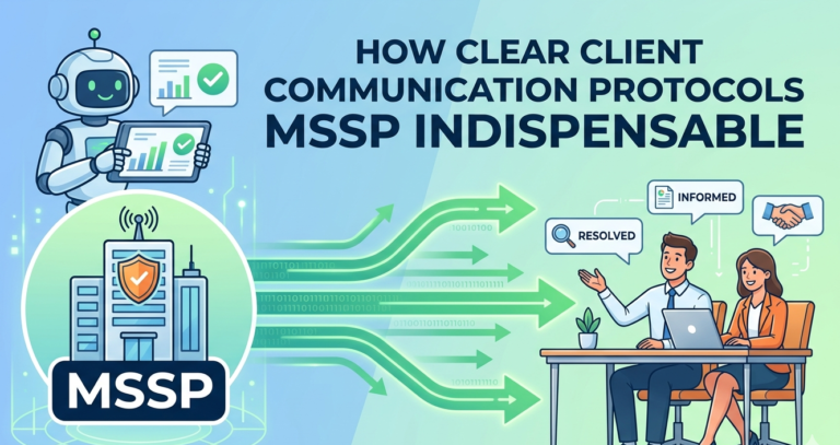 Graphic of data stream from provider to clients highlighting Client Communication Protocols MSSP.