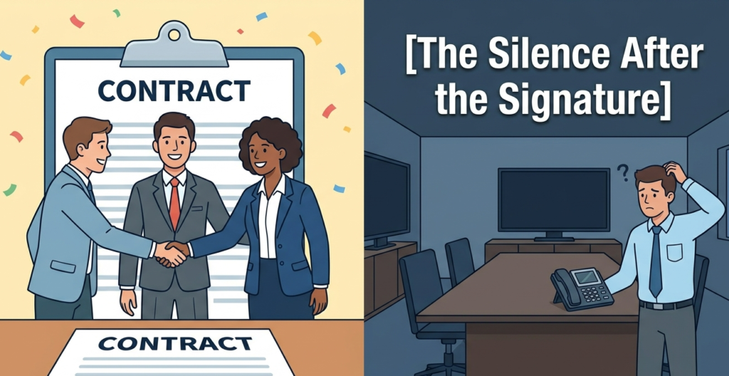 Contrast between signing a contract and post-signature silence. Establishing communication channels MSSP is vital 