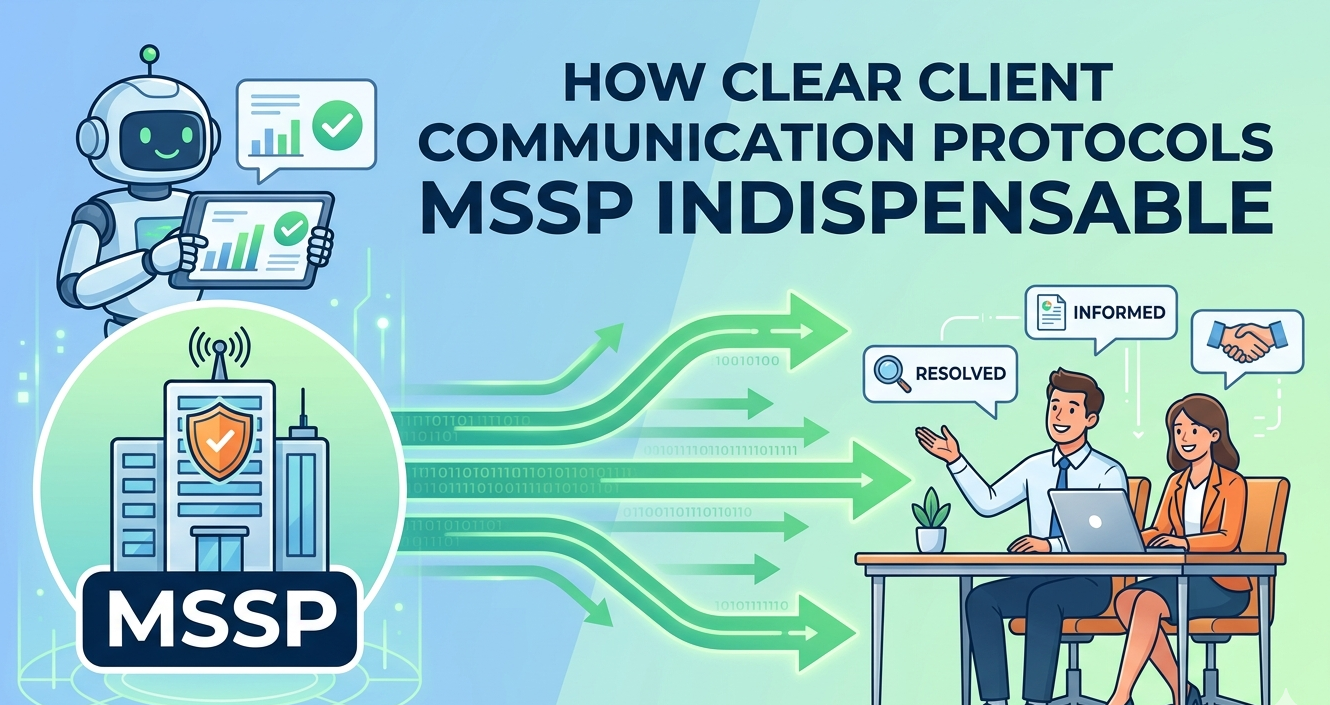 Graphic of data stream from provider to clients highlighting Client Communication Protocols MSSP.