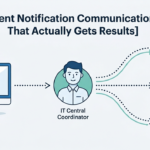 Diagram showing an IT Central Coordinator managing updates in the incident notification communication process for a managed event. 